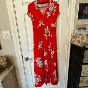 Soma red and white floral maxi dress size M